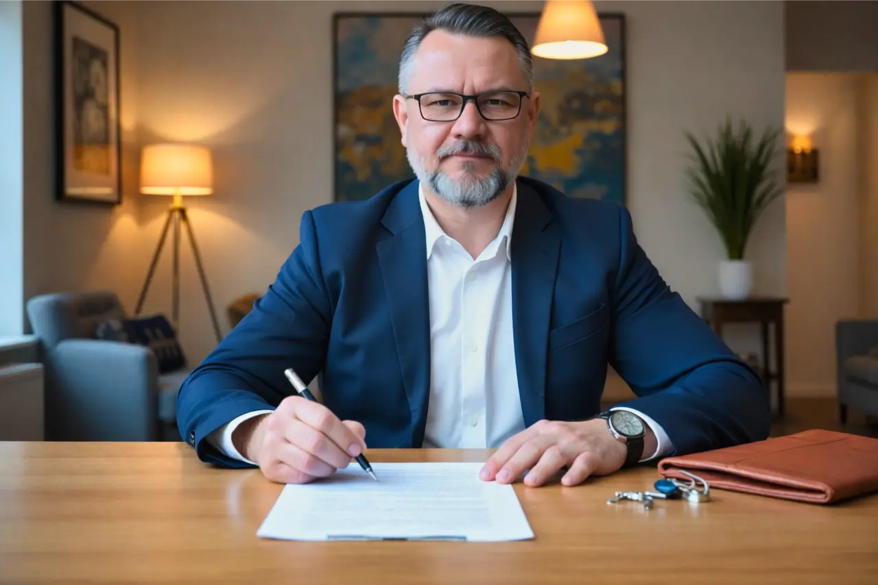 Grzegorz Niedźwiedź podczas podpisywania dokumentów