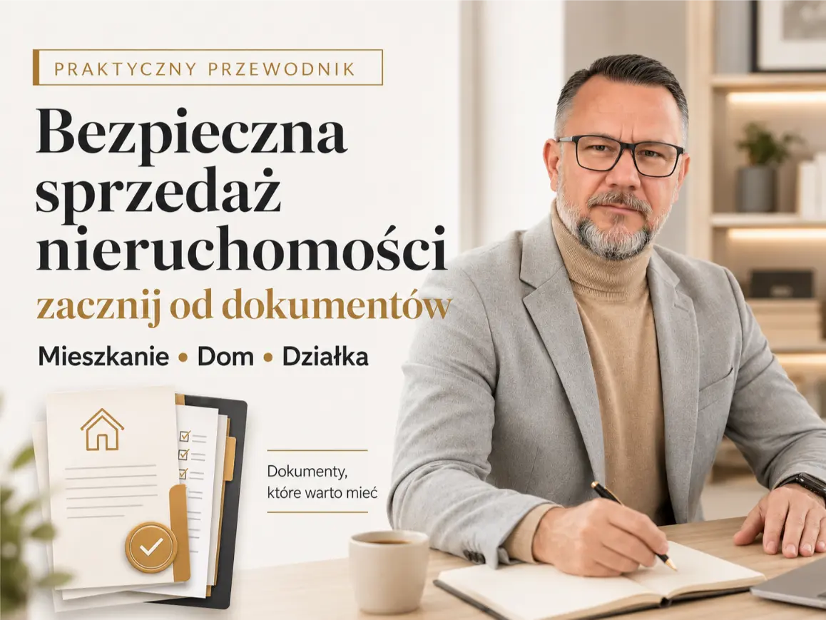 dokumenty potrzebne do sprzedaży nieruchomości ułożone na biurku